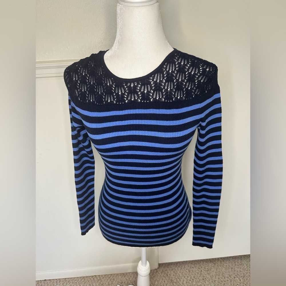 Ralph Lauren Fitted Black and Blue Ribbed Long Sleeve Blouse size S